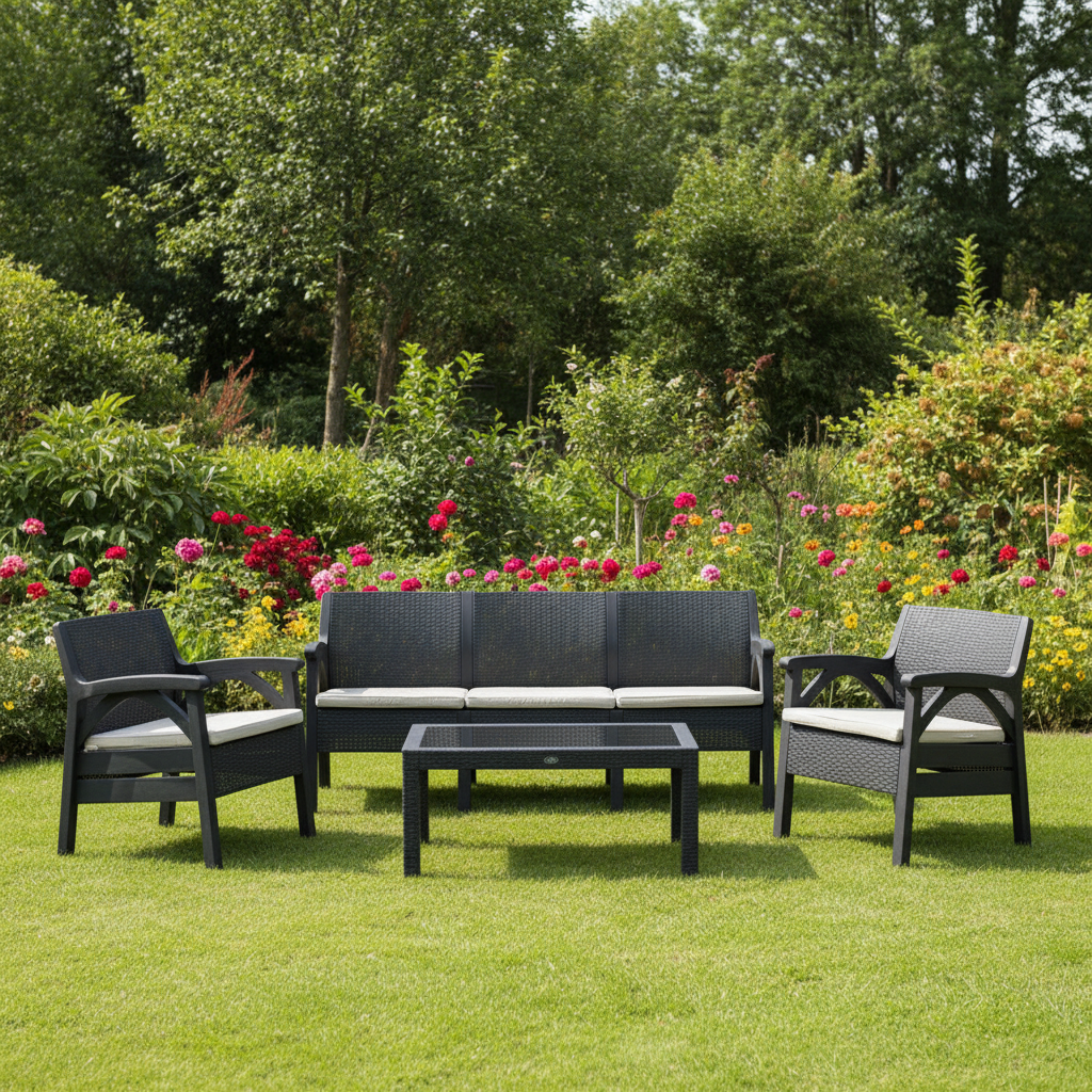 Outdoor Rattan Garden Set – Seating for 5 Persons