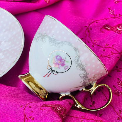 Ceramic Coffee Cup With Saucer Rose Dotted