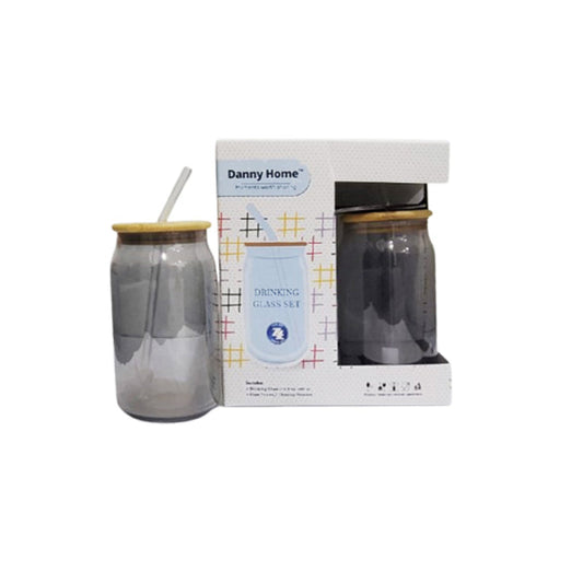 Drinking Glass With Straw & Wooden Lid 480ml