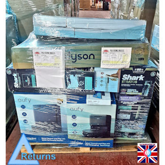 Wholesale Returns Pallet – Eufy X10 Pro, Dyson V11, Shark Stratos, Smeg Set, Honor Pad & More, 17 Items (Lot No. 207926)