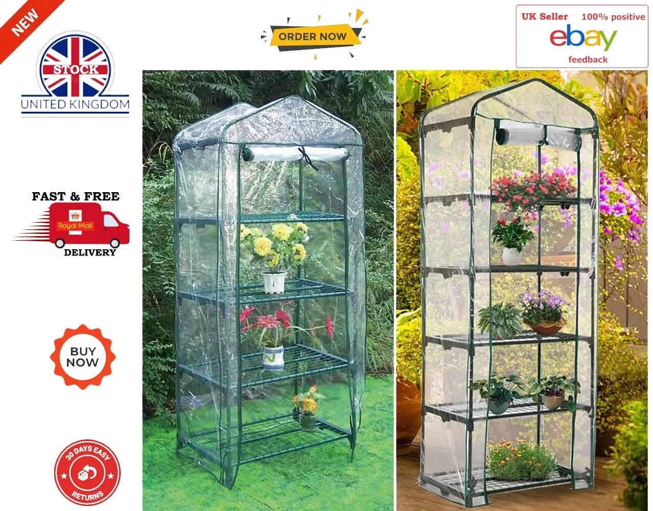 4-Tier Mini Greenhouse – Outdoor Garden Plant Grow Greenhouse with Clear PVC Cover